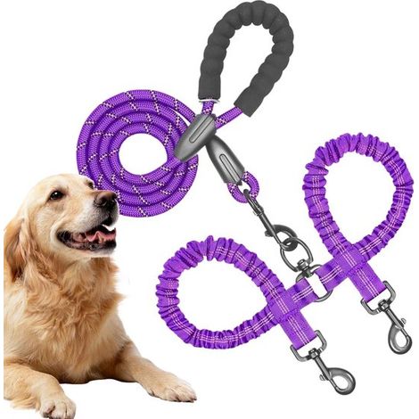 Guinzaglio per cani, pettorina doppia per cani, guinzaglio regolabile, guinzaglio da addestramento per animali domestici, ammortizzante, elastico per cani di taglia media e (1/5)