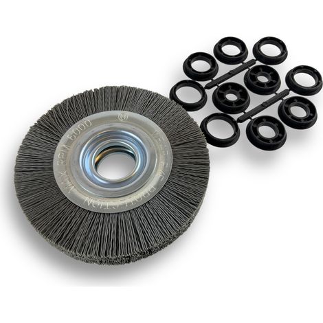 Brosse circulaire NYLON Abrasif Ø 150 mm Epaisseur 2 rangs Carbure de silicium Grain 240 Alésage 32 mm + réducteur bague 25/22/20/16/12 mm Touret meuleuse ponceuse Kibros 235152KR240 (1/5)