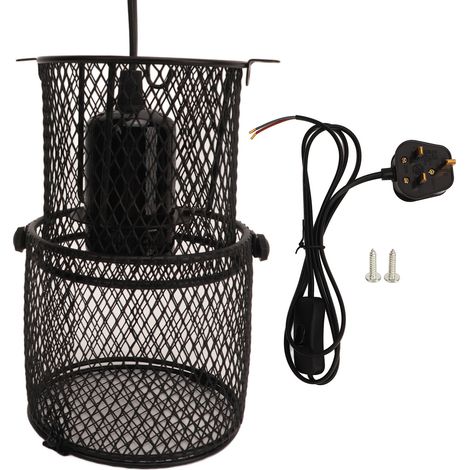 Reptile Heat Lamp Guard Avoid Scald Retractable Heating Lamp Mesh Cover Heat Protector with E27 Ceramic Lamp Holder UK Plug 220‑240V