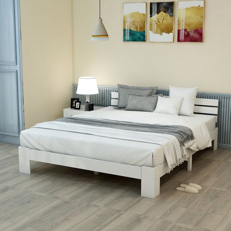 MEUBLIV Letto 140x200 cm bianco con testiera e rete a doghe, senza materasso (1/5)
