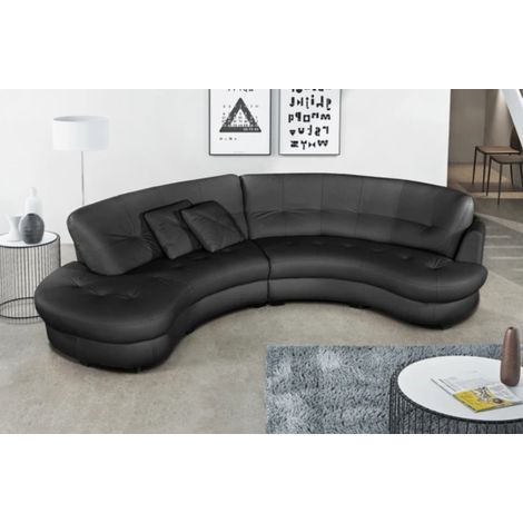Canapé d'angle en cuir véritable luxe 5/6 places – Structure en bois massif – Mousse haute résilience – Cuir épaisseur 1.3/1.4 mm – Noir (1/5)