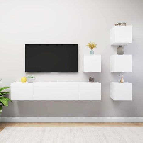 Ensemble de meuble TV 6 pcs-Banc TV-Meuble Télé Blanc Bois d'ingénierie (1/5)