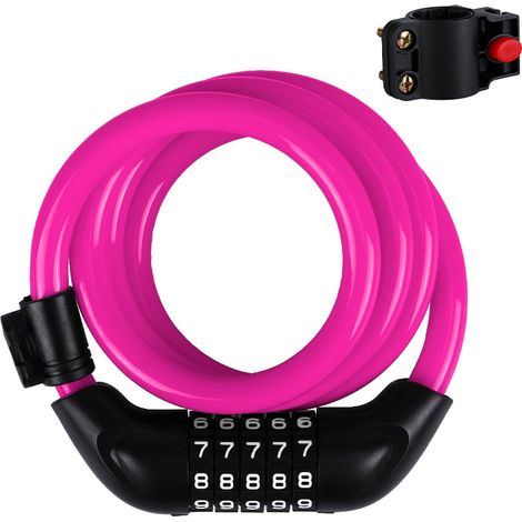 Candado de bicicleta de 120 cm con combinación digital de 5 dígitos para bicicleta, vehículo eléctrico, motocicleta, maleta con ruedas (rosa) (1/4)