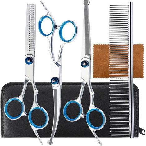 5-in-1 Premium-Hundepflegeschere, professionelle Hundepflegeschere mit abgerundeten Sicherheitsspitzen, Lengnoyp Ausdünnschere aus Edelstahl, Hunde- und Katzenpflege-Set (1/5)
