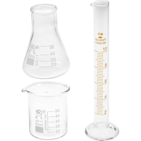 3-teiliges Laborzubehör (Glasbecher, Messzylinder und konische Flasche)-12.6X3.5CM-Transparent (1/4)