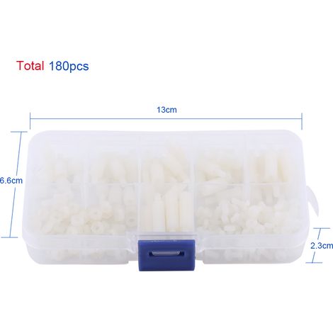 Lot de 180 vis d'isolation M3 à tête unique en nylon blanc, type B (1/4)