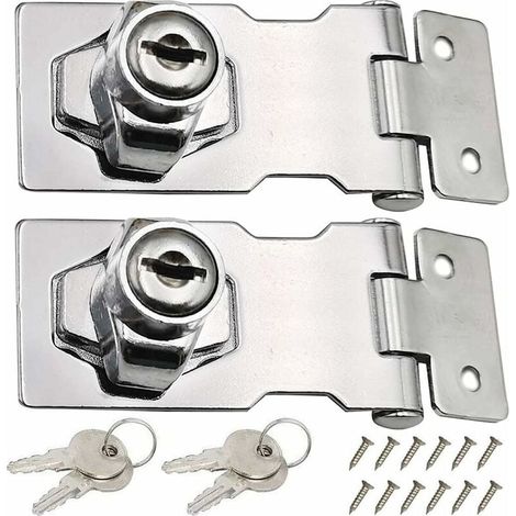 2 Pièces Moraillon de Verrouillage en Acier Inoxydable 80mm Boulon de Porte Loquet Boucle avec Cadenas et Clé pour Verrouiller la Remise Portes Armoires Boites Meubles-LIAIKI (1/5)