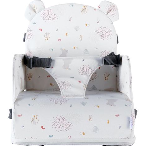 Rehausseur Rose Blanc Bébé de 9 mois à 3 ans Chaise Enfant avec Dossier et Coussin Léger, Pliable et Nomade Harnais, Sécurité Imperméable, Déhoussable et Lavable Max 13 kg Voyage (1/5)