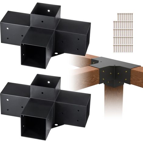 Kit Supports de Pergola 4x4 po 10x10 cm Support de Poteau Bois de Menuiserie 2 Supports d'Angle à 4 Voies Base de Poutres Quincaillerie Bricolage pour Tonnelles, Pergolas de Terrasse, Cabanes (1/5)