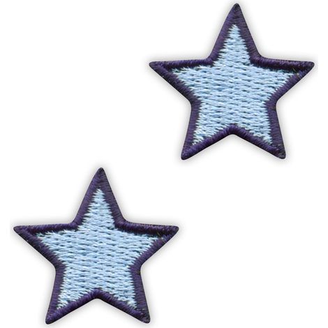Aufnäher-Set mit 2 kleinen Sternen – hellblau – zum Aufnähen – gestickter Aufnäher/Abzeichen/Emblem
