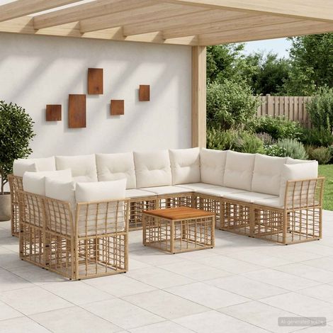 vidaXL Ensemble de canapés d'extérieur 11 pc Blanc Naturel et Crème (1/5)