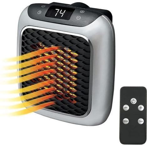 Mini estufa eléctrica portátil 800W con pantalla LED y temporizador ajustable.