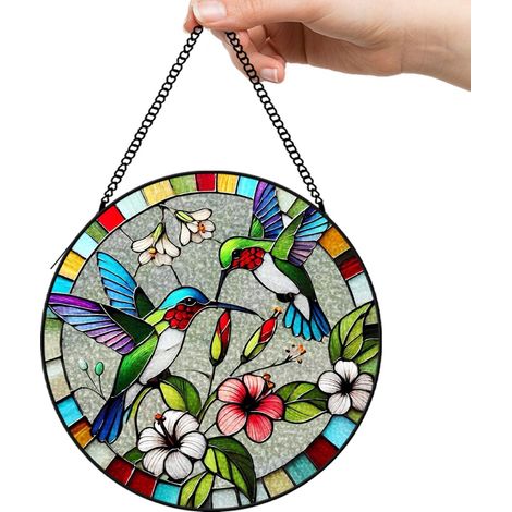 12,5 cm Attrape-soleil fleurs en verre coloré, panneau vitrail fenêtre, idée cadeau anniversaire (1/5)