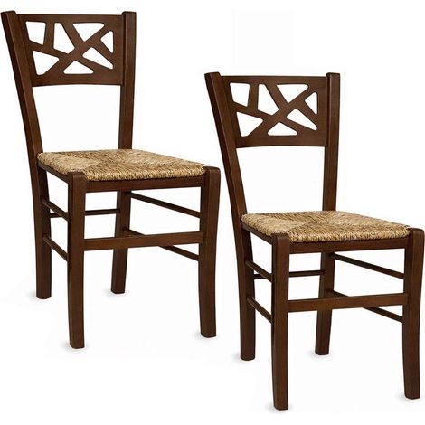 Sedie sala da pranzo Sissy set da 2 in paglia noce scuro con seduta in paglia