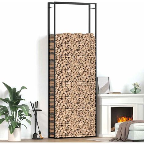 Portant de bois de chauffage- Porte-bûches -Meuble pour range bûches Noir mat 110x28x312 cm Acier 635692 (1/5)