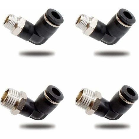 Ulisem 4-teiliges pneumatisches Anschlussset, zwei verschiedene Modelle (6 mm × 1/4" und 6 mm × 1/8") Schnellkupplungen mit Außengewinde, schwarzer pneumatischer Winkelverbinder, geeignet für Heimwerk (1/5)