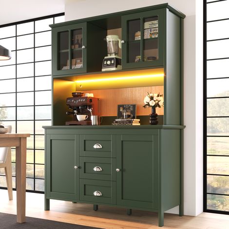 Aparador de cocina (120x40x179 cm), con amplio almacenamiento, estantes regulables, MDF, verde (1/5)