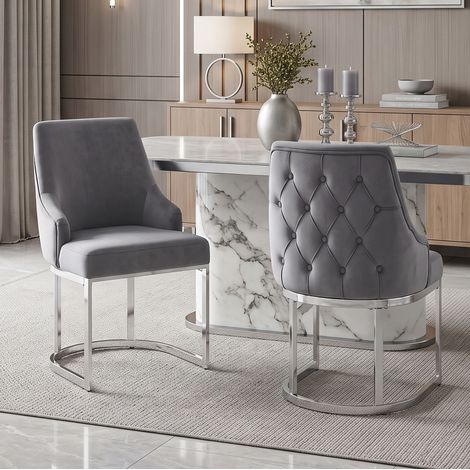 Chaise de salle à manger 59x55x89 cm en velours gris, moderne pour salon, FloraGrace (1/5)