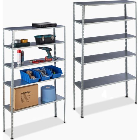 2x Scaffale in Acciaio Zincato, Portata 250 kg, HxLxP: 185x100x30 cm, 5 Ripiani, per Garage e Dispensa, Argento (1/5)