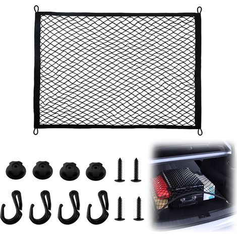 1 Filet De Rangement Coffre Voiture, 60x40cm Nylon Élastique, 4 Crochets Plastique, Pour Berline Suv Camping-car (1/5)