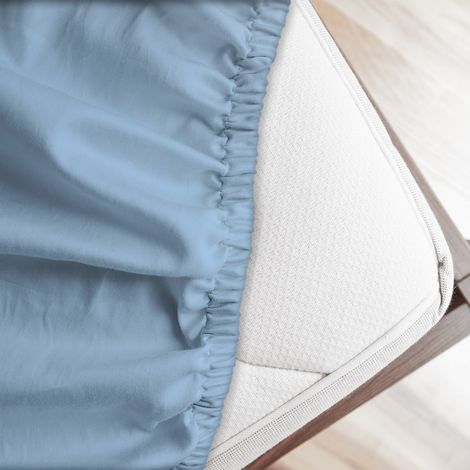 Lenzuolo letto sotto con angoli 100% puro cotone Made in Italy tinta unita Azzurro - 1 Piazza