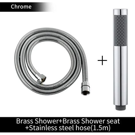 Ensemble complet chromé : pommeau de douche à main en laiton doré brossé, douchette de bain noire mate, douchette de douche blanche effet pluie, économie d'eau, chrome. (1/4)