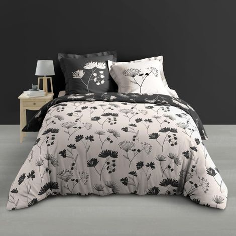 Douceur-dinterieur Iris parure de lit noir et blanc 240x220 cm (1/4)