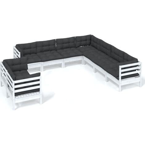 9-tlg. Garten-Lounge-Set mit Kissen Weiß Massivholz Kiefer vidaXL (1/5)