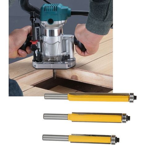 Set of 3 8mm bearing-type router bits for wood, ideal for profiling and machining. (1/5)