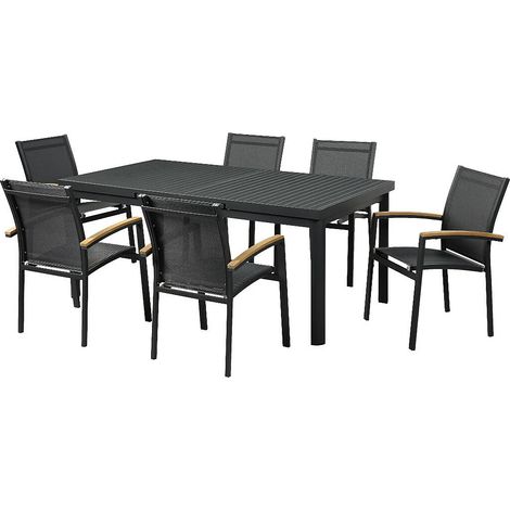 Sala da pranzo da giardino NAURU in alluminio: un tavolo allungabile L.180/240 cm e 6 poltrone impilabili - Antracite (1/5)