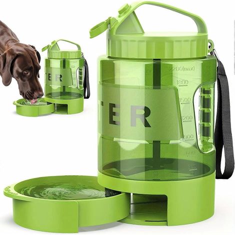 Botella de agua para perros de exterior de 2,2 L (77 oz), dispensador de agua portátil de viaje con bebedero extraíble para camping, playa y coche. (1/5)