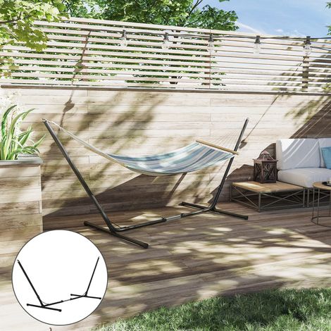 Support de hamac réglable, structure métallique robuste avec revêtement époxy, noir, dimensions : 3,08–3,80 m (L) x 1,09 m (l) x 1,16 m (H) (1/5)