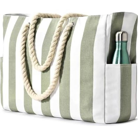 Becokan Sac de piscine pour femme – Imperméable à l'eau et au sable à grandes rayures avec fermeture éclair (1/4)