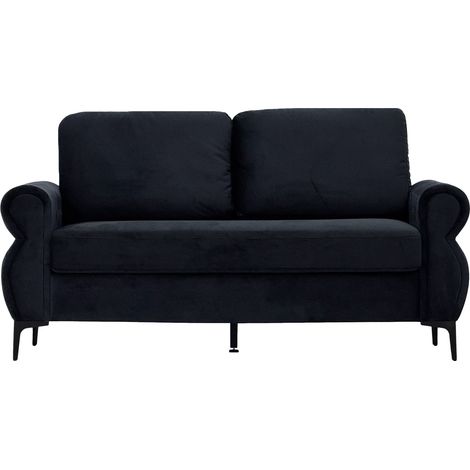 Canapé 2 places compact en tissu noir, structure métal et bois, assise ergonomique 49 cm, coussins déhoussables, pour petits espaces CHICFURN (1/5)