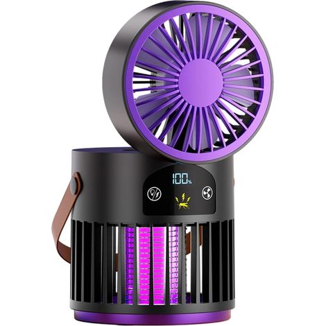 3-en-1 – Ventilateur + tue-mouches + LED – 5 vitesses – USB-C – Poignée – Camping, bureau, maison (1/4)