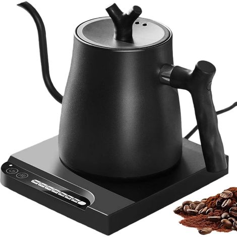 Bouilloire en acier inoxydable 1 l : bouilloire à col de cygne, réglage intelligent de la température de 45 à 100 °C, 1000 W, pour la maison et la préparation du café, noire (1/5)