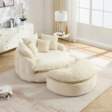 Poltrona lounge rotonda 190,5 x 138 x 63 cm in poliestere beige con cuscini - MEUBLIV (1/5)