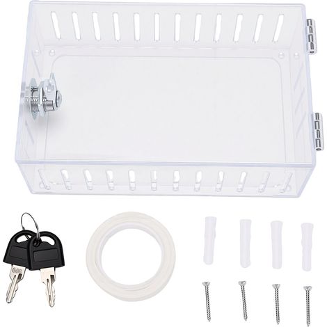 Cassaforte con termostato, chiave e coperchio in plastica trasparente, per casa e ufficio. (1/5)
