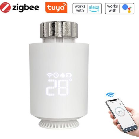 Vanne de radiateur Tuya Zigbee, vanne thermostatique intelligente, vanne thermostatique intelligente contrôlée par application mobile, doit être utilisée avec la passerelle Zigbee, pas de batterie (1/5)