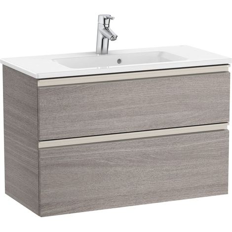 Pack Unik meuble bas compact avec 2 tiroirs + lavabo THE GAP - ROCA Couleur : Chêne City texturé - Dimensions : 805x380x537 mm (1/5)