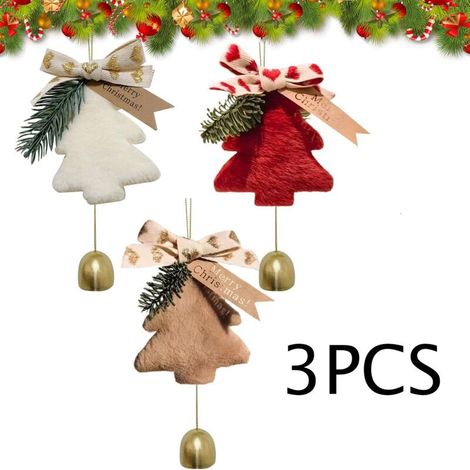 Lot de 3 décorations de sapin de Noël moelleuses à suspendre avec petites clochettes, idéales pour la chambre ou le jardin (1/5)