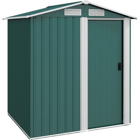 Garden Metal Tool Storage Shed with Sliding Door, Sloped Roof and Floor Foundation, 152 x 132 x 188cm, Green