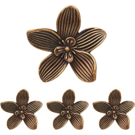 Lot de 4 ou 8 boutons de placard dorés à fleurs, poignées en laiton doré floral vintage pour tiroirs, salle de bain, meubles. (1/5)