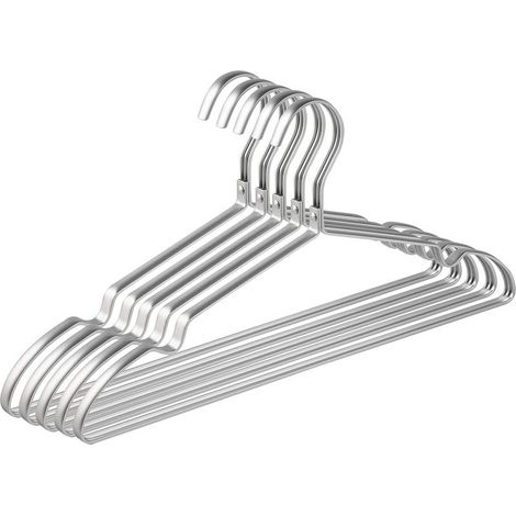 Amber Home Lot de 10 Cintres en Fer Aluminum 42cm, Matte Argenté Métal Cintre pour Vêtements Costumes T-Shirts Chemises Vestes Robes, Encoches Antidérapantes, Élégants et de Qualité, Durables (1/5)