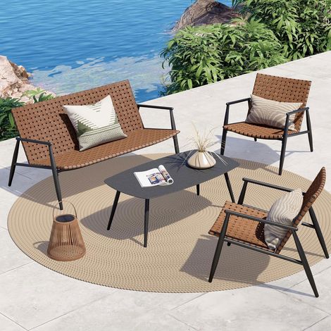 Salotto da Giardino 4 Posti con 2 Sedie e Divanetto Seduta Intrecciata + Tavolo (1/5)