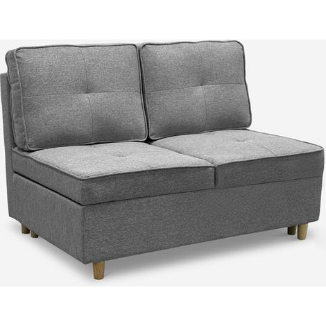 Schlafsofa 2-Sitzer ausziehbar platzsparend aus grauem Stoff Wanda
