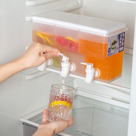 3,5-Liter-Getränkespender aus Kunststoff, 3 Fächer mit Zapfhähnen, ideal für Saft, Limonade oder Milch, für Partys und den täglichen Gebrauch. (1/5)