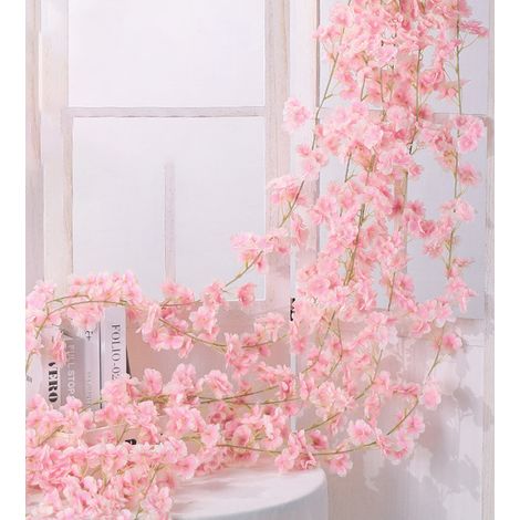 Support à fleurs artificielles en osier, 1,8 mètre de long, 135 branches, aspect naturel, décoratif, en soie et plastique, à suspendre, couleur chair, rose (1/5)