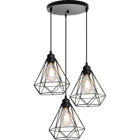 Lampadario Industriale Retrò E27 Moderno Camera da Letto Soggiorno Cucina Lampada a Sospensione Ferro Battuto 3 Luci