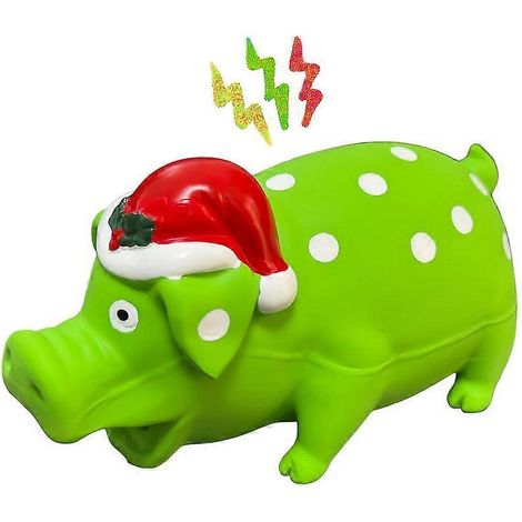 Juguete masticable para perros con forma de cerdito navideño, de látex duradero con diseño de lunares, juguete interactivo para la limpieza dental de perros pequeños y grandes. (1/5)